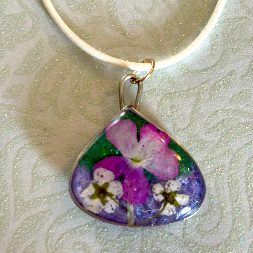 OOAK Handmade Resin Necklace with Natural Dried Flowers